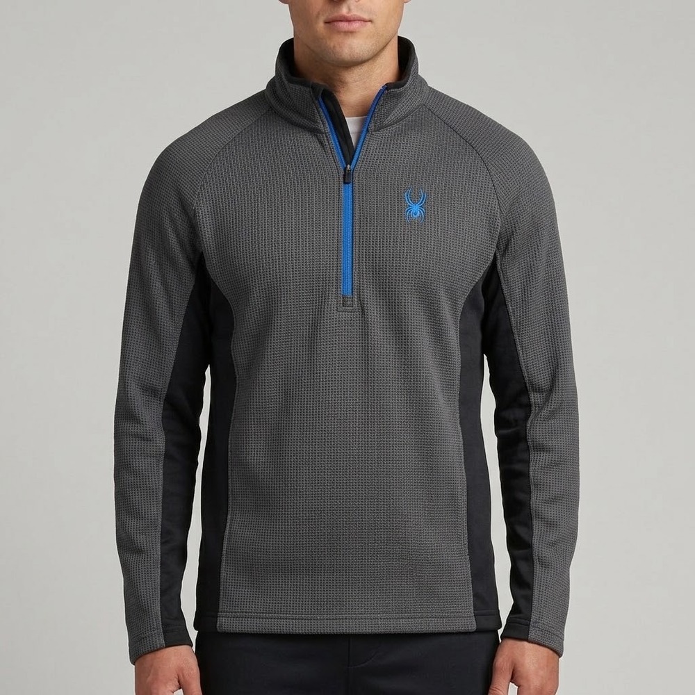 Spyder Waffle Knit Fleece 1/2 Zip Pullover‎ Mens M Grey EUC